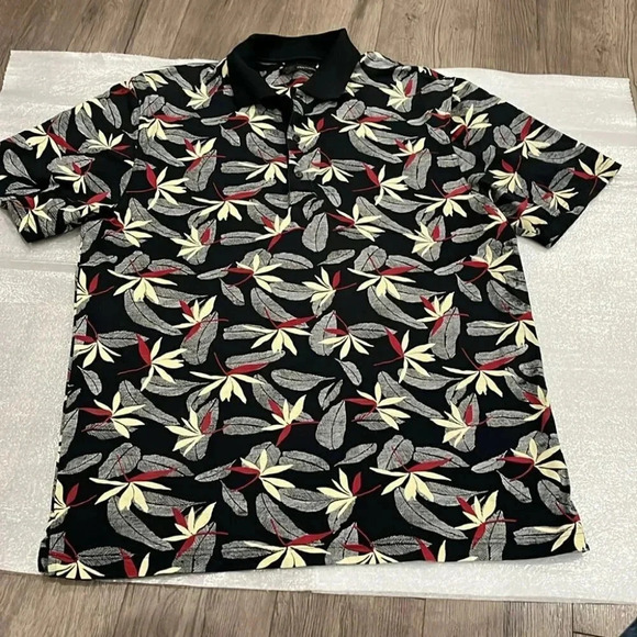 [XL]Greg Norman Feather Leaves Pattern S/S POLO SHIRT - Picture 1 of 5
